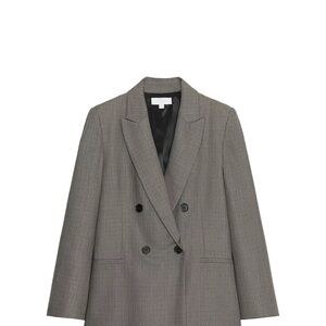 Zara Double-Breasted Gray Checked Blazer with shoulder pads